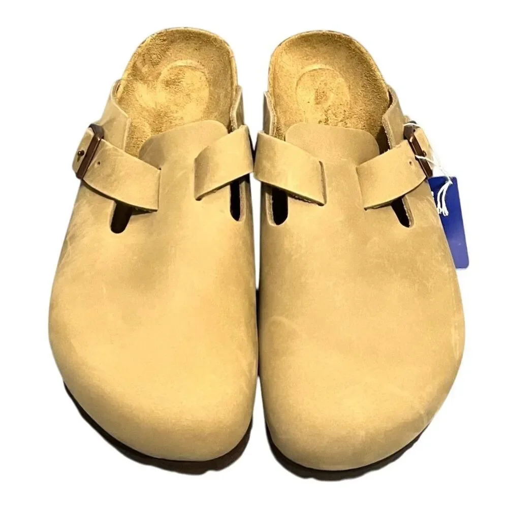 Birkenstock Boston Unisex Clogs Beige Suede Leather L8/M6 Boho Hippie Summer - Picture 5 of 15